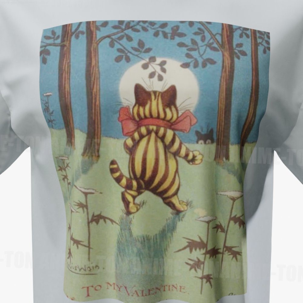 Louis Wain - Cat Art - Valentine Day - Tshirt - Cotton